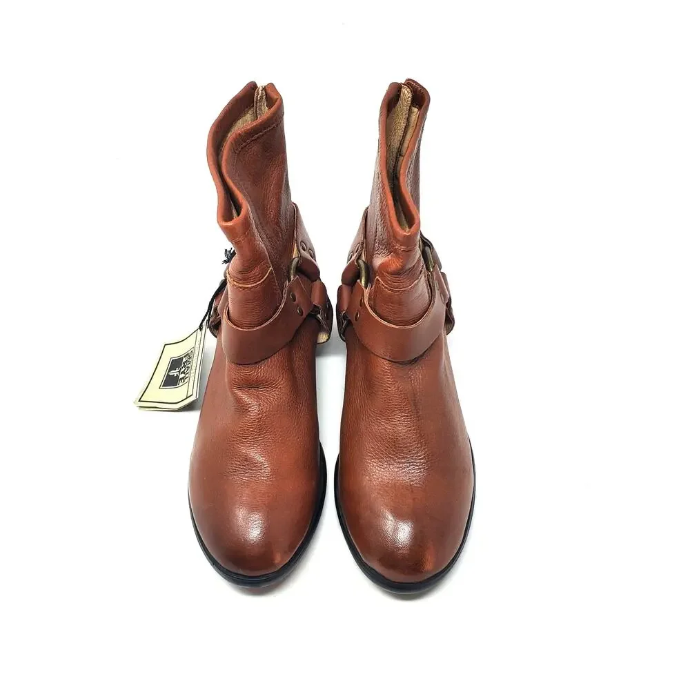 Frye Small Phillip Harness Boot Short Leather Cognac Brown Youth Size 3.5 New